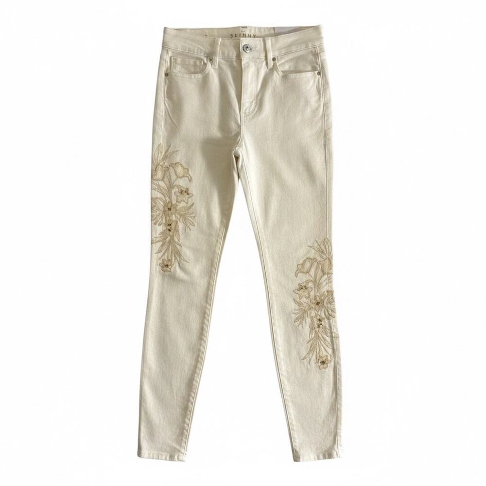 WHBM White House Black Market Floral Embroidered High Rise Skinny Jeans 0R NWT
